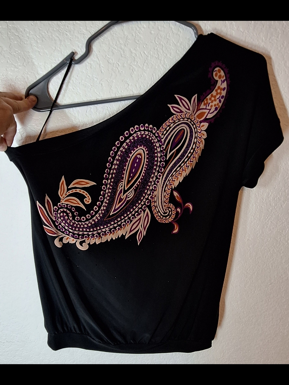 The Limited Black Paisley Graphic Blouson Top Size M Boho Elastic Waist